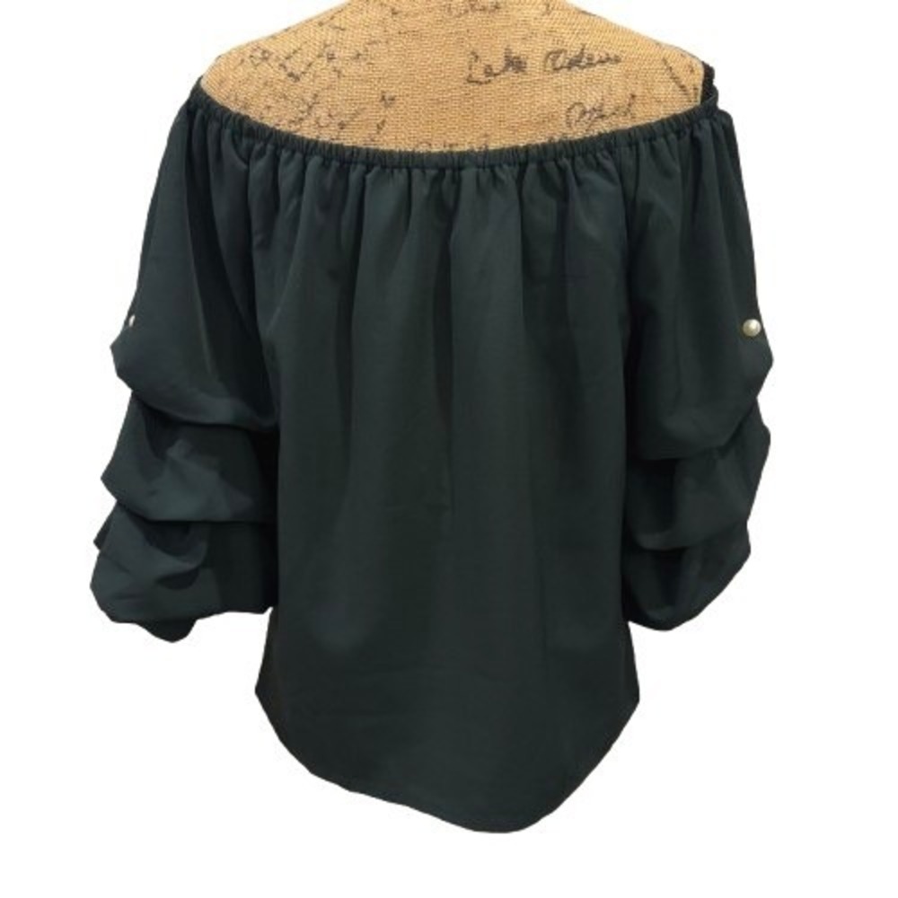 CeCe Womens Green Off the Shoulder Pearl Tiered Ruffle Sleeve Blouse Size Large - Picture 3 of 5